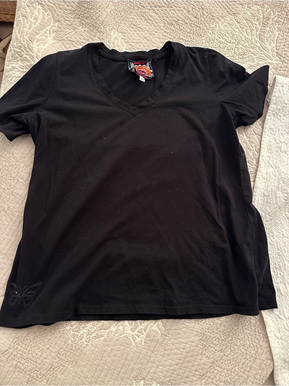 Johnny Was Black V-Neck Short Sleeve Tee